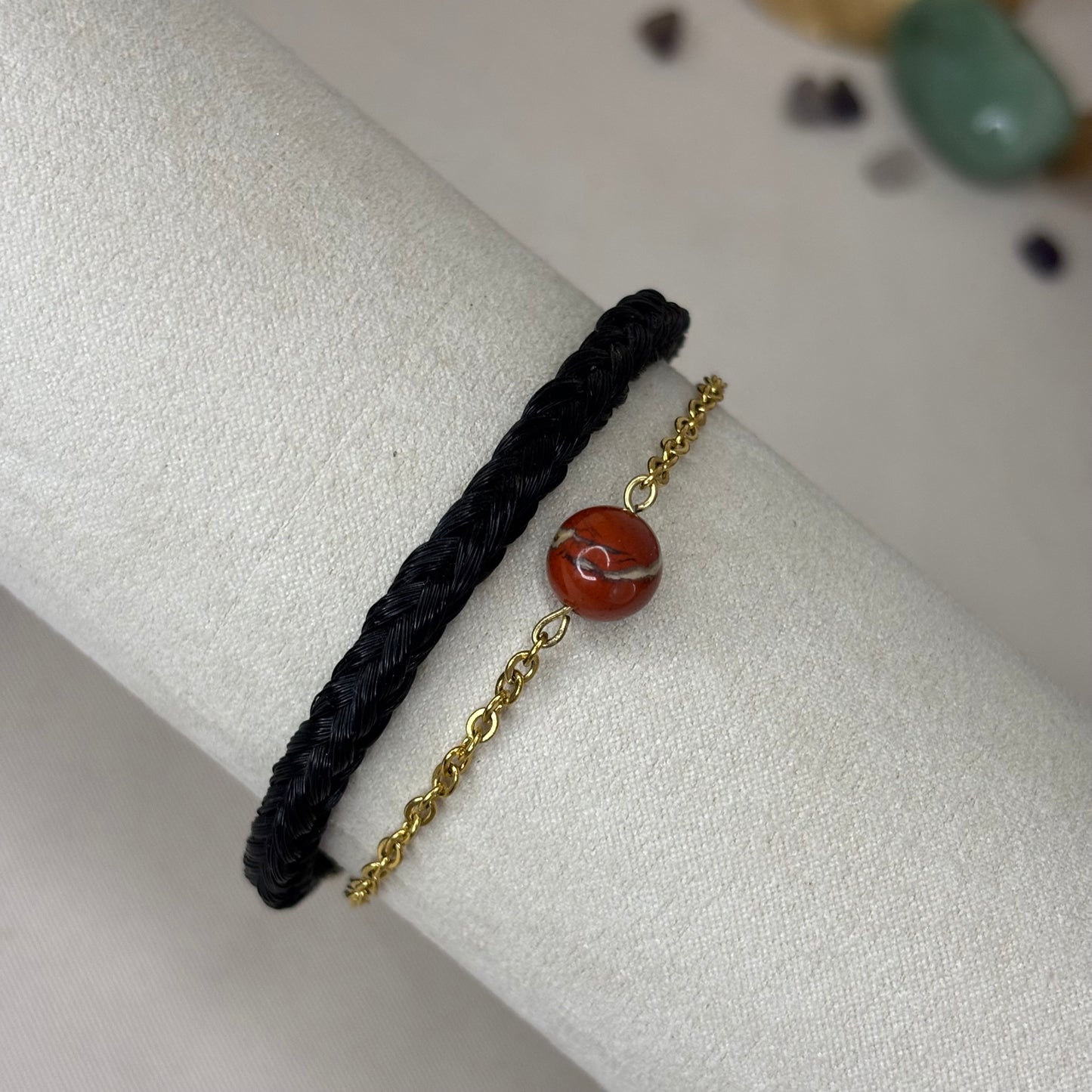 Bracelet en crin de cheval « Dofida » - Jaspe rouge