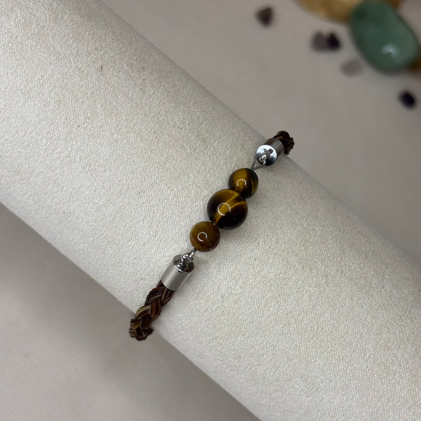 Bracelet en crin de cheval « Cosmo » - Œil-de-tigre