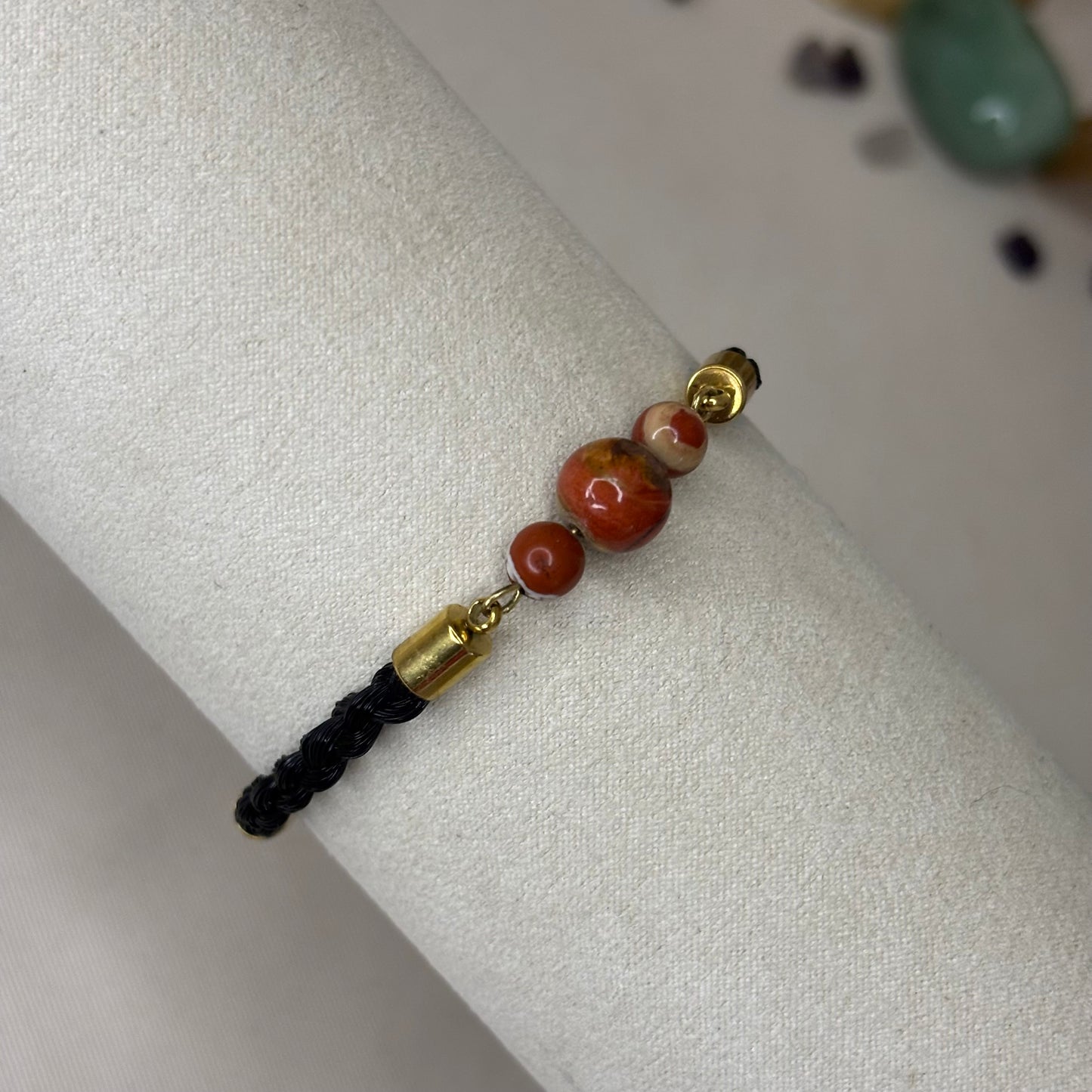 Bracelet en crin de cheval « Cosmo » - Jaspe rouge