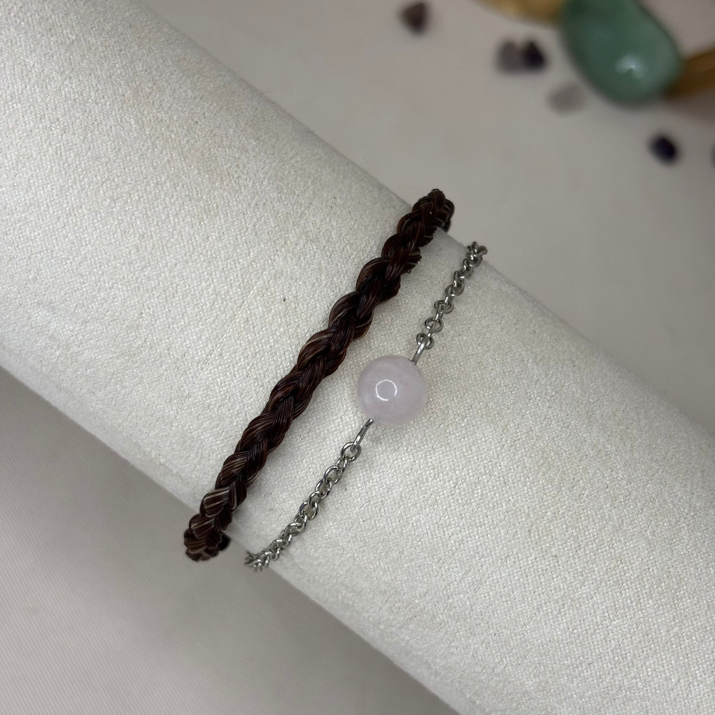 Bracelet en crin de cheval « Dofida » - Quartz rose