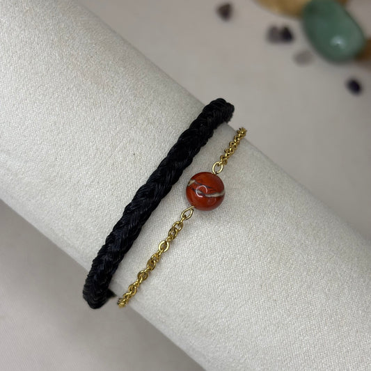 Bracelet en crin de cheval « Dofida » - Jaspe rouge