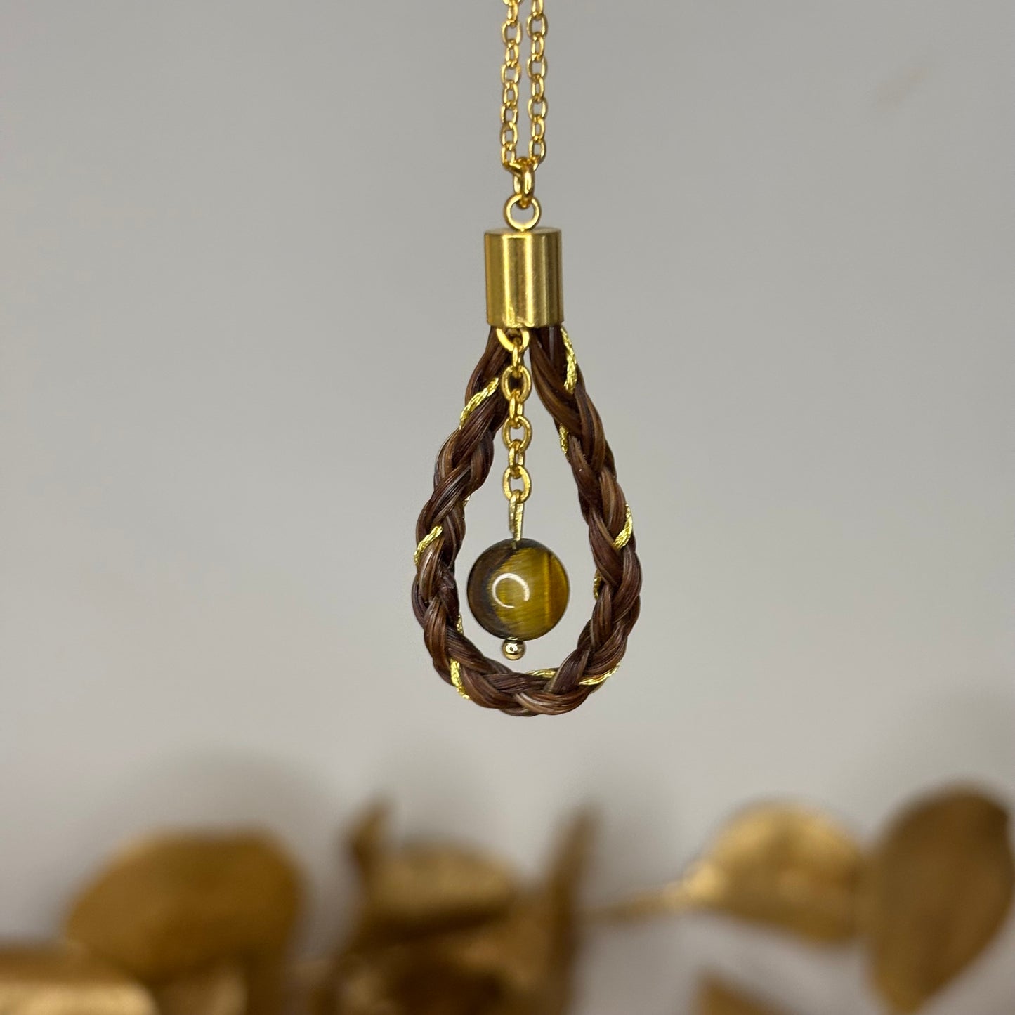 Collier en crin de cheval « Agena » - Œil-de-tigre