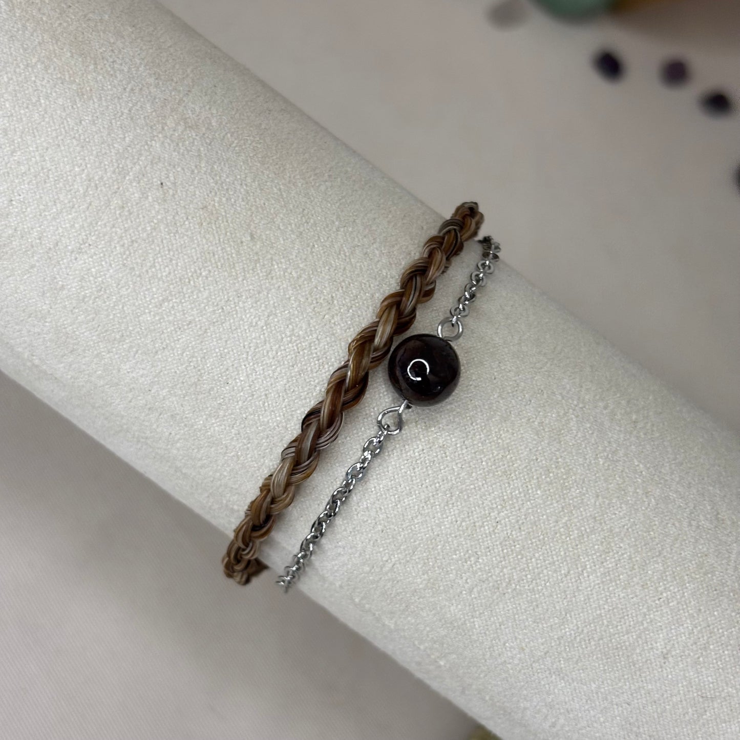 Bracelet en crin de cheval « Dofida » - Grenat