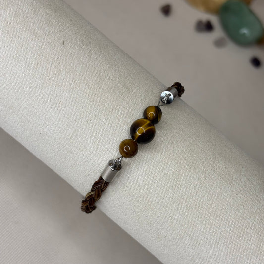 Bracelet en crin de cheval « Cosmo » - Œil-de-tigre