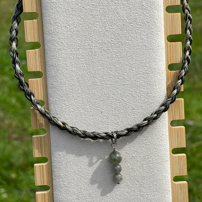 Collier en crin de cheval et pierre naturelle labradorite en acier inoxydable 