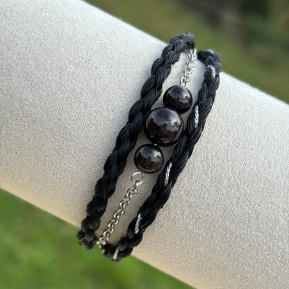 Bracelet en crin de cheval et pierre naturelle grenat en acier inoxydable 