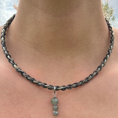Collier en crin de cheval et pierre naturelle labradorite en acier inoxydable 