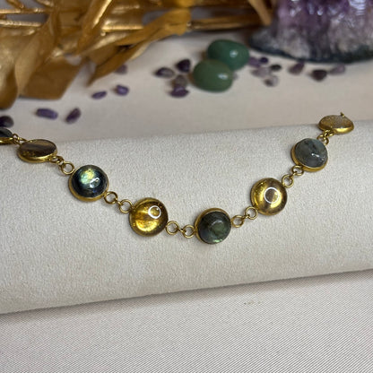 Bracelet en résine uv et crin de cheval et poils d’animaux avec pierre naturelle labradorite en acier inoxydable 