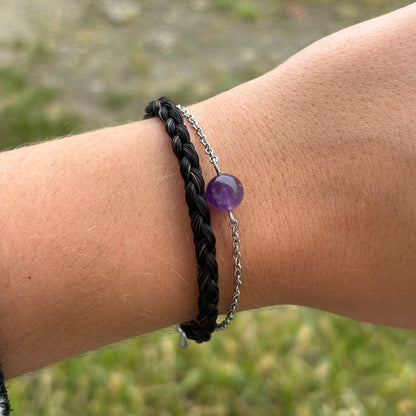 Bracelet en crin de cheval et pierre naturelle améthyste en acier inoxydable 